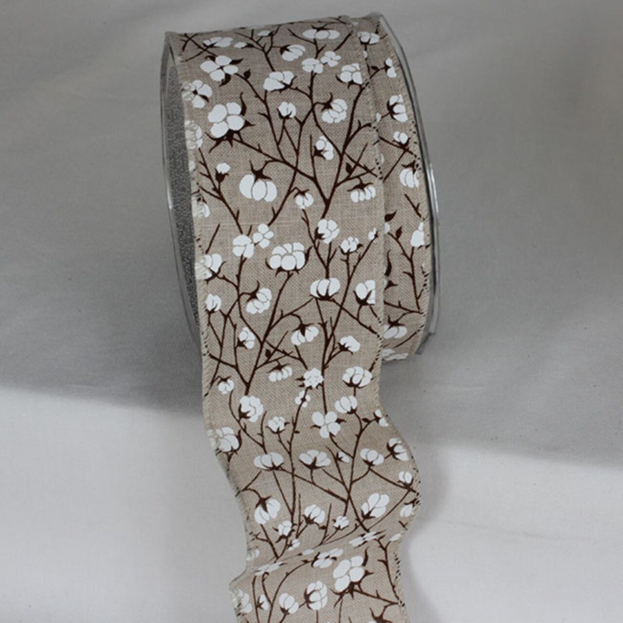 The Ribbon People Brown and Ivory Cotton Flower Metallic Wired Craft Ribbon 2.5" x 20 Yards